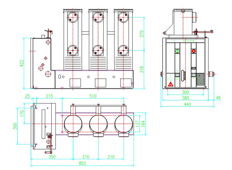 側裝式斷路器外形尺寸圖 側裝式斷路器外形尺寸圖